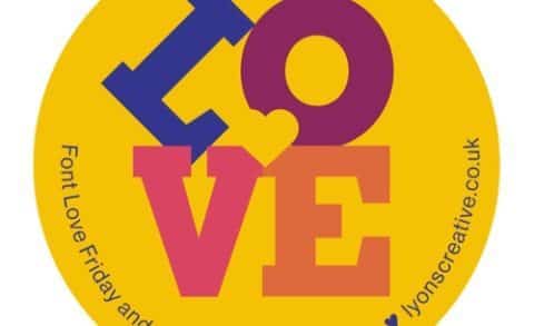 Image of a logo for graphic designer Angela Lyons's newsletter, using the word LOVE with a heart in the middle