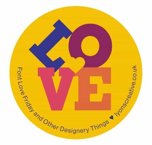 Image of a logo for graphic designer Angela Lyons's newsletter, using the word LOVE with a heart in the middle
