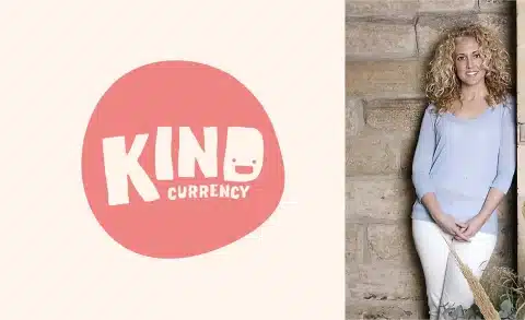 Image showing the logo of a non-profit called Kind Currency and its founder Michelle