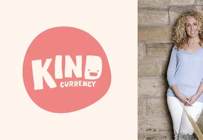 Image showing the logo of a non-profit called Kind Currency and its founder Michelle