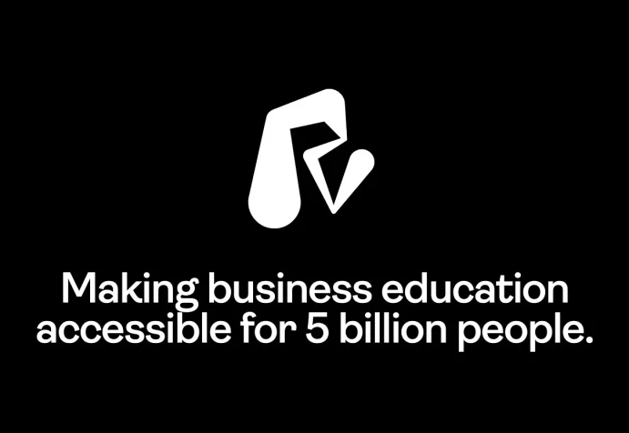 A poster with a black background and white text showing the Roadmap MBA mission of "making business education accessible for 5 billion people"