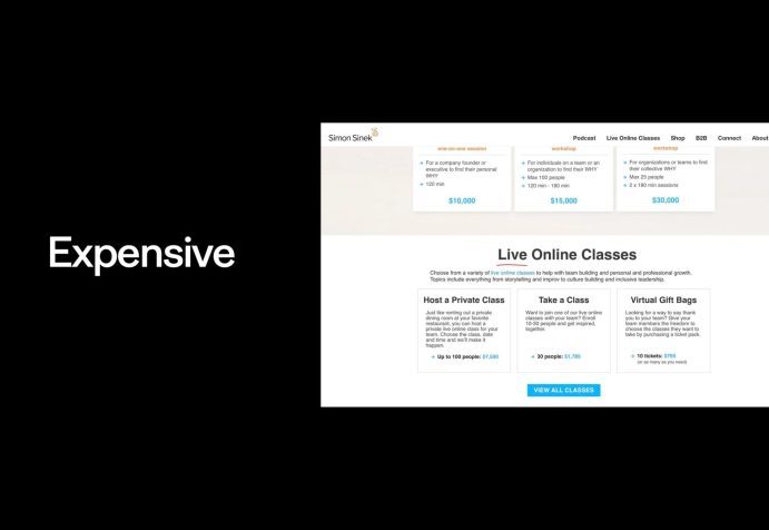 An image showing the word "expensive" and a screen grab from a corporate website showing a very expensive course