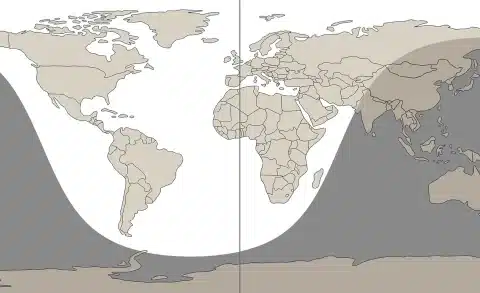 World map showing time zone centred around the UK