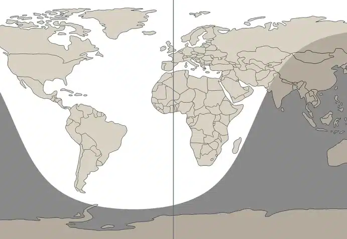 World map showing time zone centred around the UK