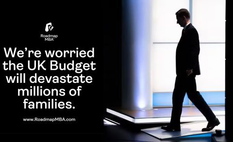 The words "We’re worried the UK Budget will devastate millions of families." and a picture of UK chancellor Jeremy Hunt.